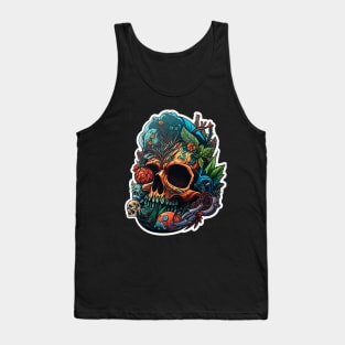 Floral Skull Tattoo Illustration: Edgy Design Tank Top